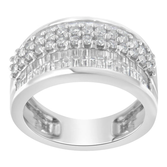 14K White Gold Round and Baguette Diamond Ring (1 1/2 Cttw, F-G Color, SI1-SI2 Clarity) - Size 8