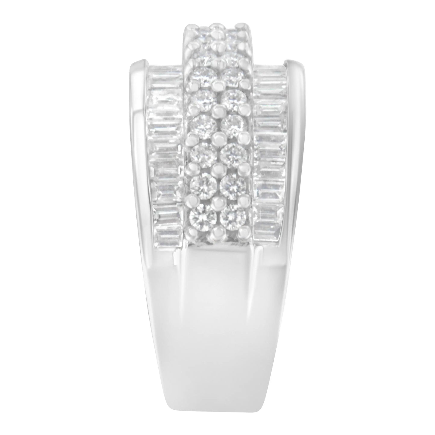 14K White Gold Round and Baguette Diamond Ring (1 1/2 Cttw, F-G Color, SI1-SI2 Clarity) - Size 8