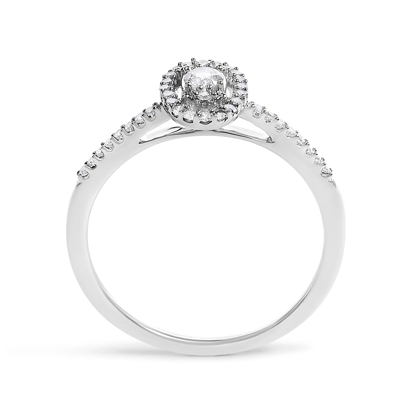 14K White Gold 1/5 Cttw Diamond Oval Shape With Halo Engagement Ring (H-I Color, I1-I2 Clarity) - Size 7.5