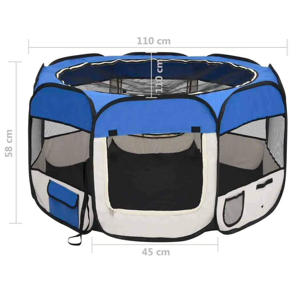 Foldable Dog Playpen with Carrying Bag Blue 43.3"x43.3"x22.8