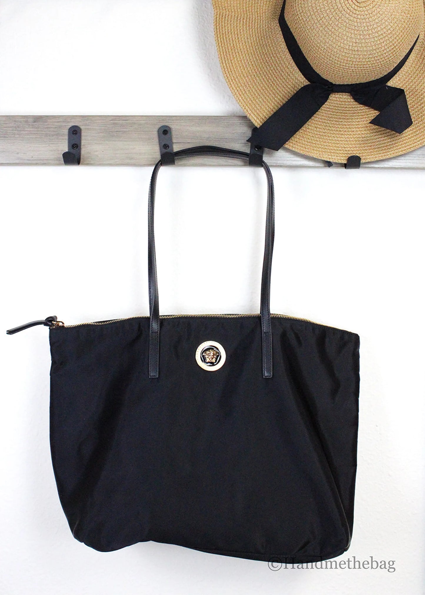 Versace Black Nylon La Medusa Shoulder Tote Bag