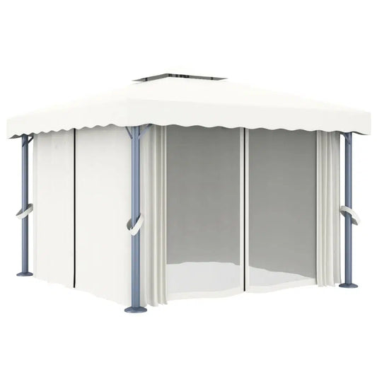 Gazebo with Curtain 9.8'x9.8'Cream White Aluminum