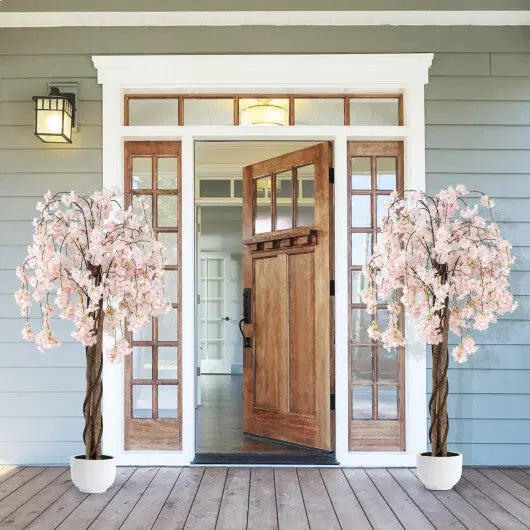 5.5 FT Tall Artificial Cherry Blossom Tree with Pink/White Flowers 1 Pack-Pink