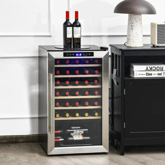 20 Inch Wine Refrigerator for 33 Bottles and Tempered Glass Door-Silver - Color: Silver