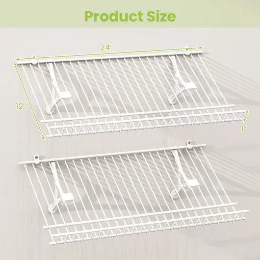 Closet Shelves Wall Mounted Set of 2 Metal Wire Shoe Racks - Color: White