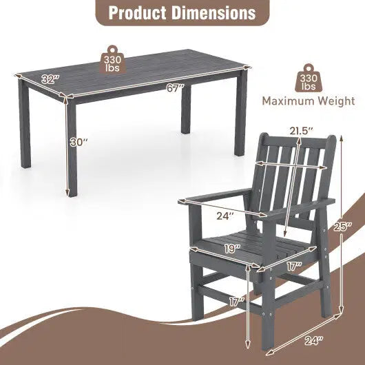 7 Pieces Patio Dining Set Outdoor HDPE Weather Resistant Table and Chairs Set-Black