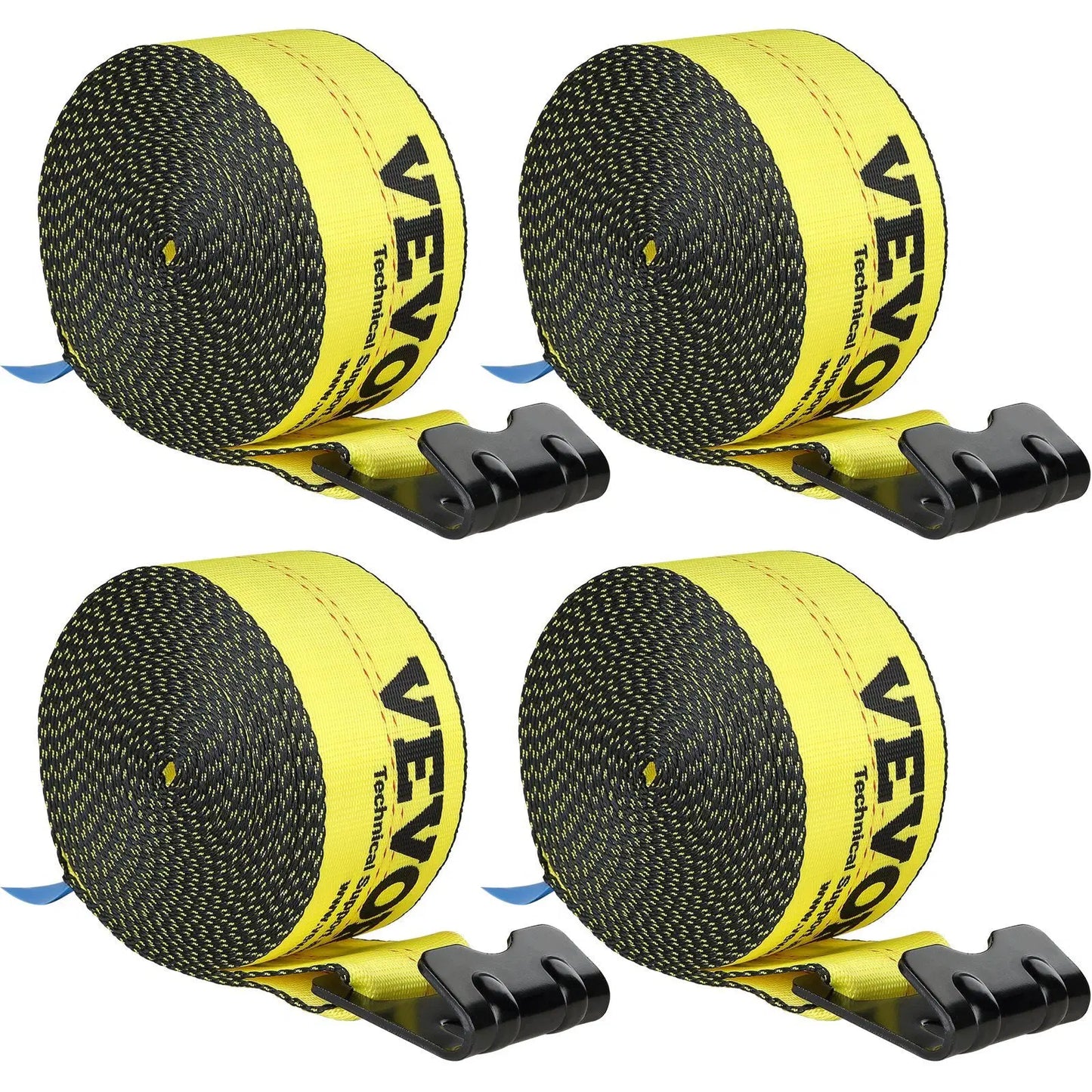 Winch Straps, 4" x 30', 6000 lbs Load Capacity, 18000 lbs Break Strength, Truck Straps with Flat Hook, Flatbed Tie Downs Cargo Control for Trailers, Farms, Rescues, Tree Saver, Yellow (4 Pack)