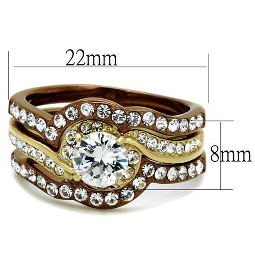 TK2669 - IP Gold & IP Light Brown (IP Light coffee) Stainless Steel Ring with AAA Grade CZ in Clear