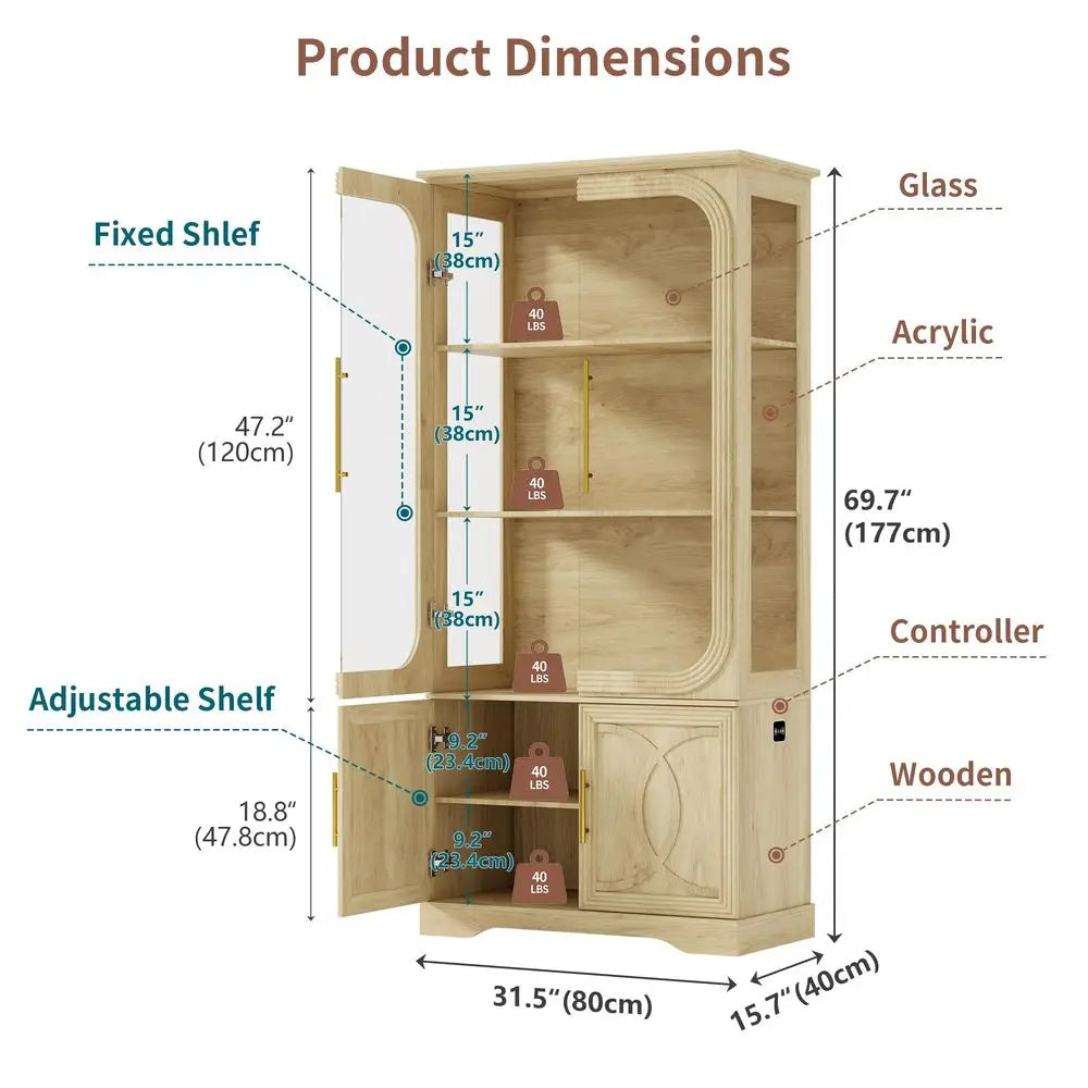 Display Cabinet with Glass Doors and Storage Shelve, Modern Display Cabinet for Collectibles Trophy Case for Display Black 31.5