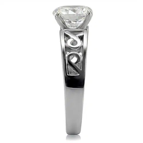 TK069 - High polished (no plating) Stainless Steel Ring with AAA Grade CZ in Clear