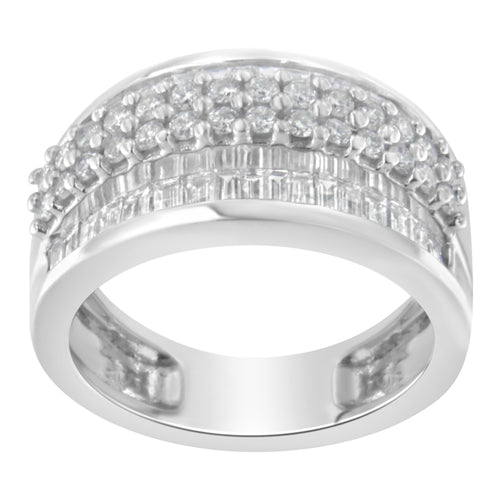 14K White Gold Round and Baguette Diamond Ring (1 1/2 Cttw, F-G Color, SI1-SI2 Clarity) - Size 8