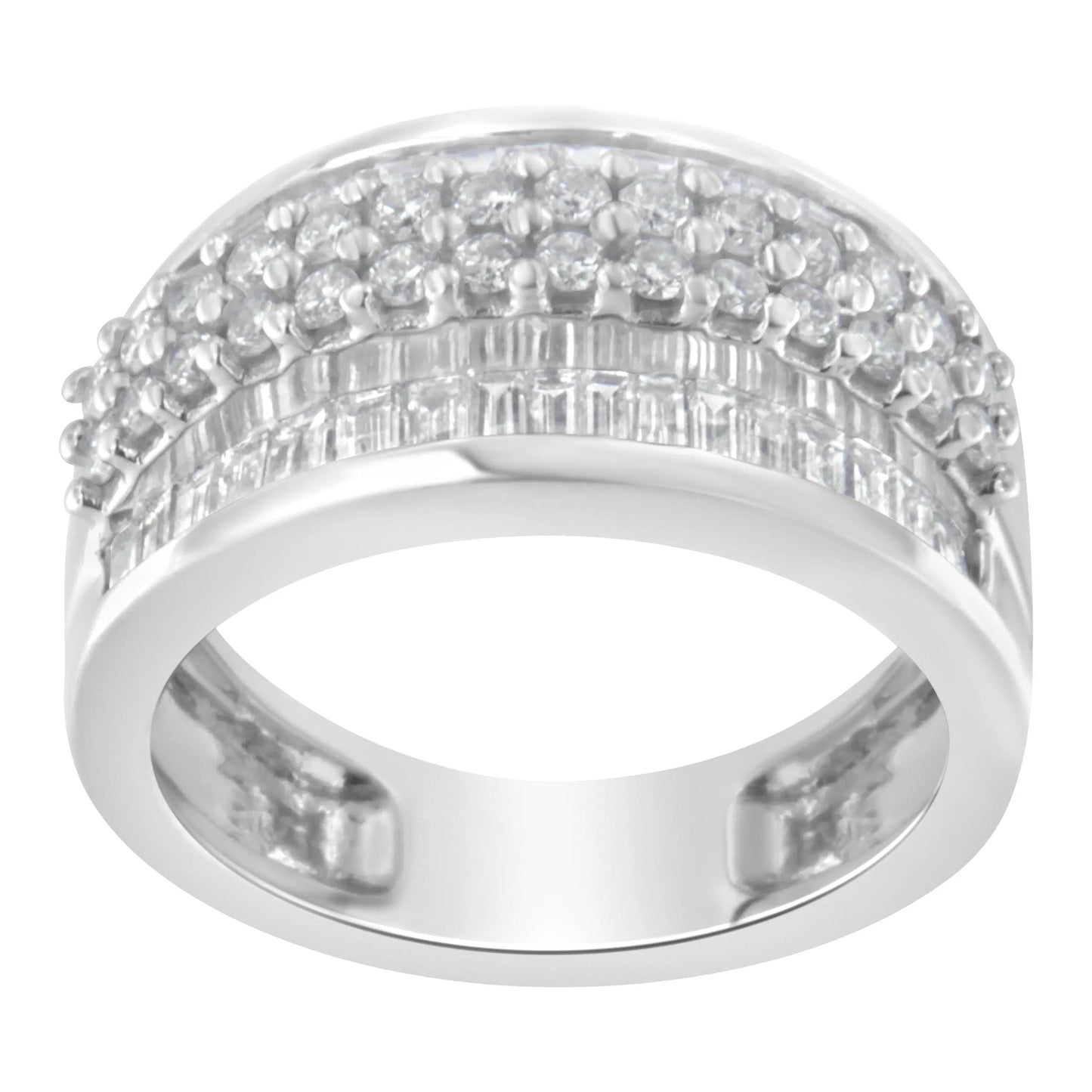 14K White Gold Round and Baguette Diamond Ring (1 1/2 Cttw, F-G Color, SI1-SI2 Clarity) - Size 8