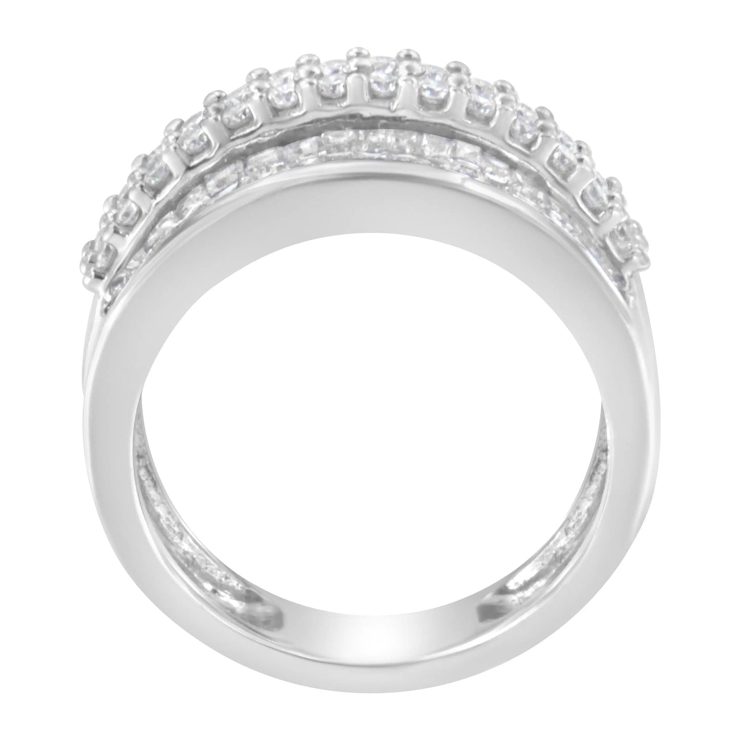 14K White Gold Round and Baguette Diamond Ring (1 1/2 Cttw, F-G Color, SI1-SI2 Clarity) - Size 8
