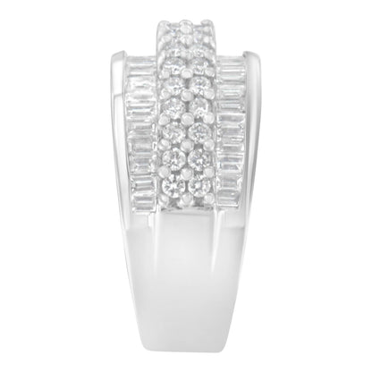 14K White Gold Round and Baguette Diamond Ring (1 1/2 Cttw, F-G Color, SI1-SI2 Clarity) - Size 8