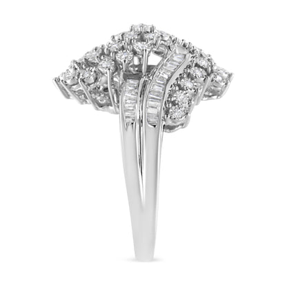 10K White Gold 1/2 Cttw Round and Baguette-Cut "S" Shaped Bypass Cocktail Ring (I-J Color, I1-I2 Clarity) - Size 6