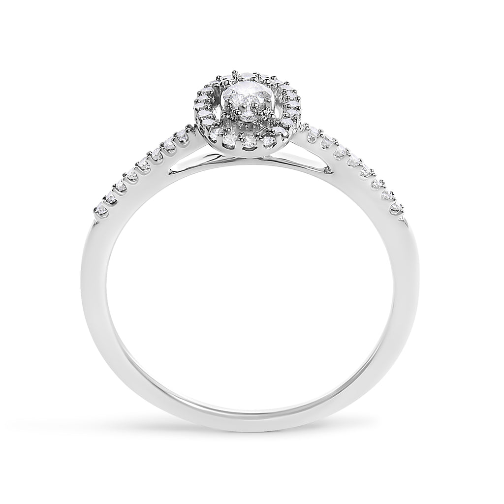14K White Gold 1/5 Cttw Diamond Oval Shape With Halo Engagement Ring (H-I Color, I1-I2 Clarity) - Size 7.5