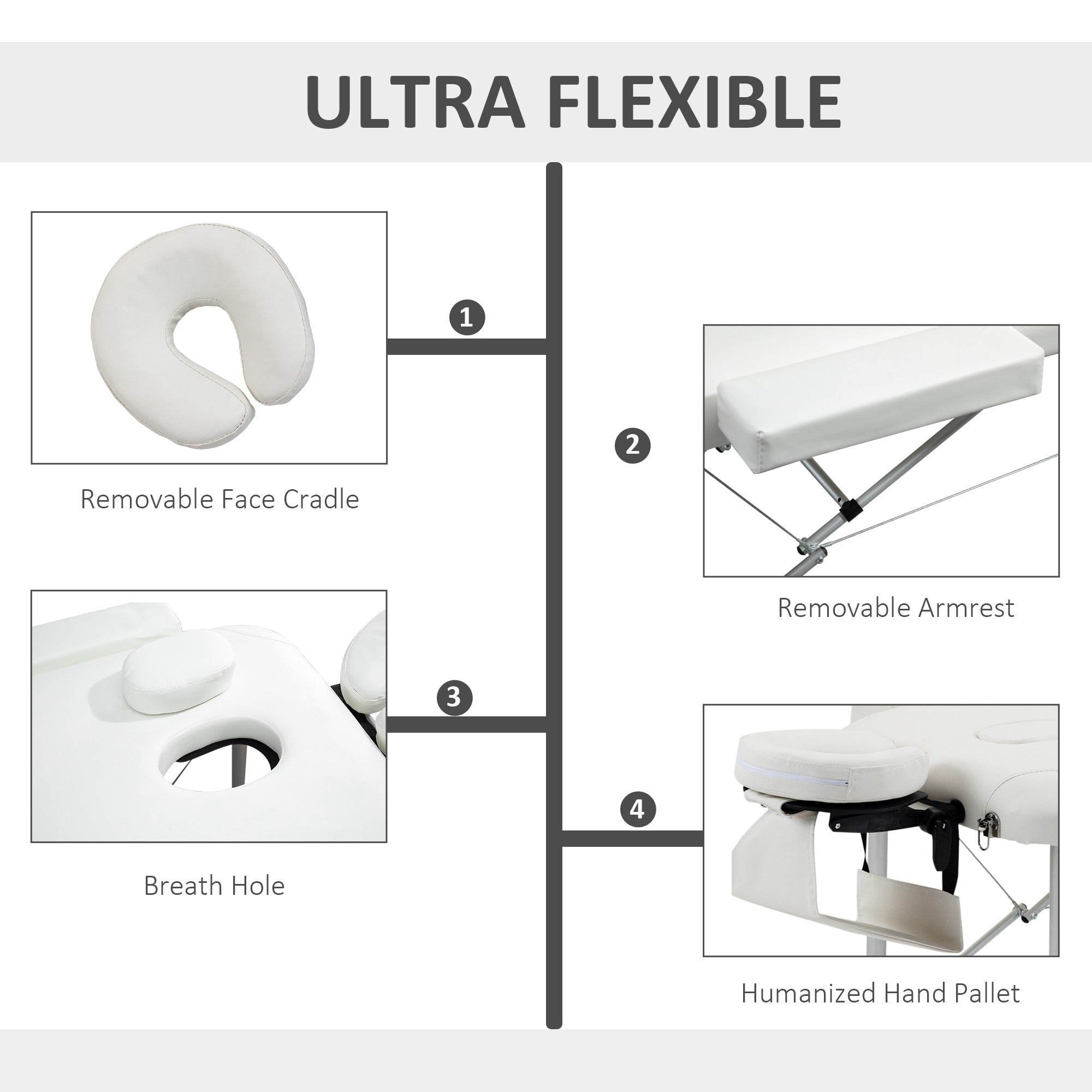 Foldable Massage Bed Portable Table, 3-Section Aluminium Foldable Beauty Couch, Professional Salon Spa Table With Headrest Support And Carry Bag, 81 Cm Width, White