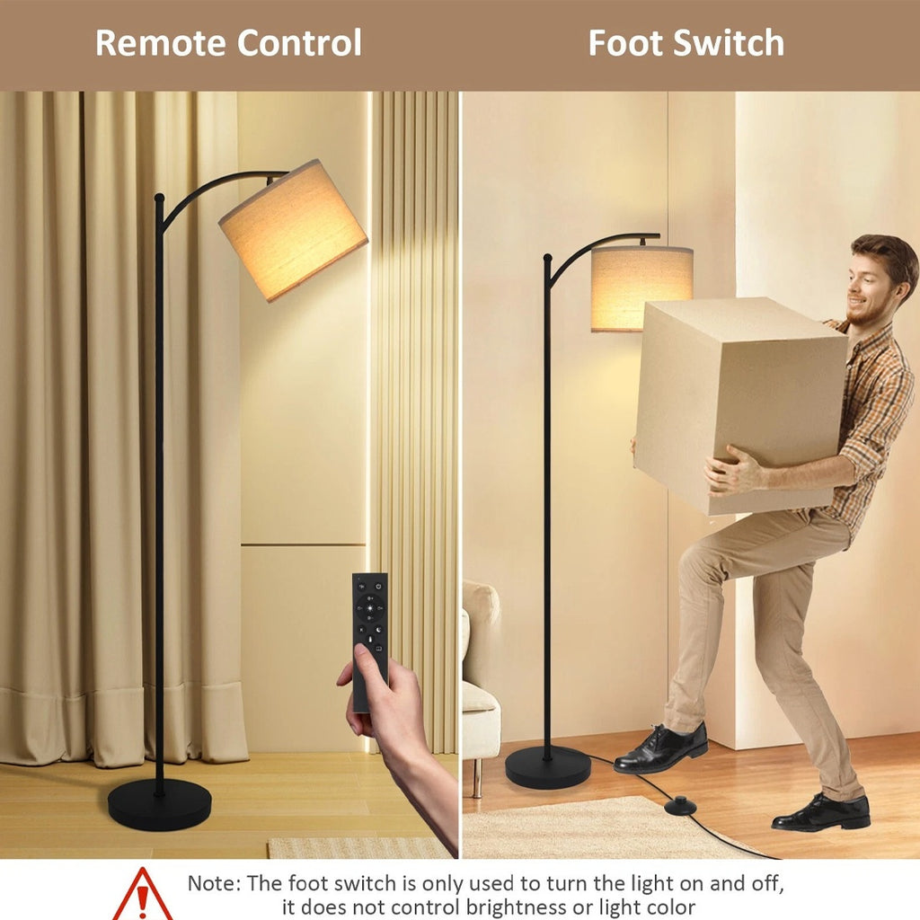 Floor Lamp Free Standing Light With Bulb Linen Shade Remote Control Bedroom