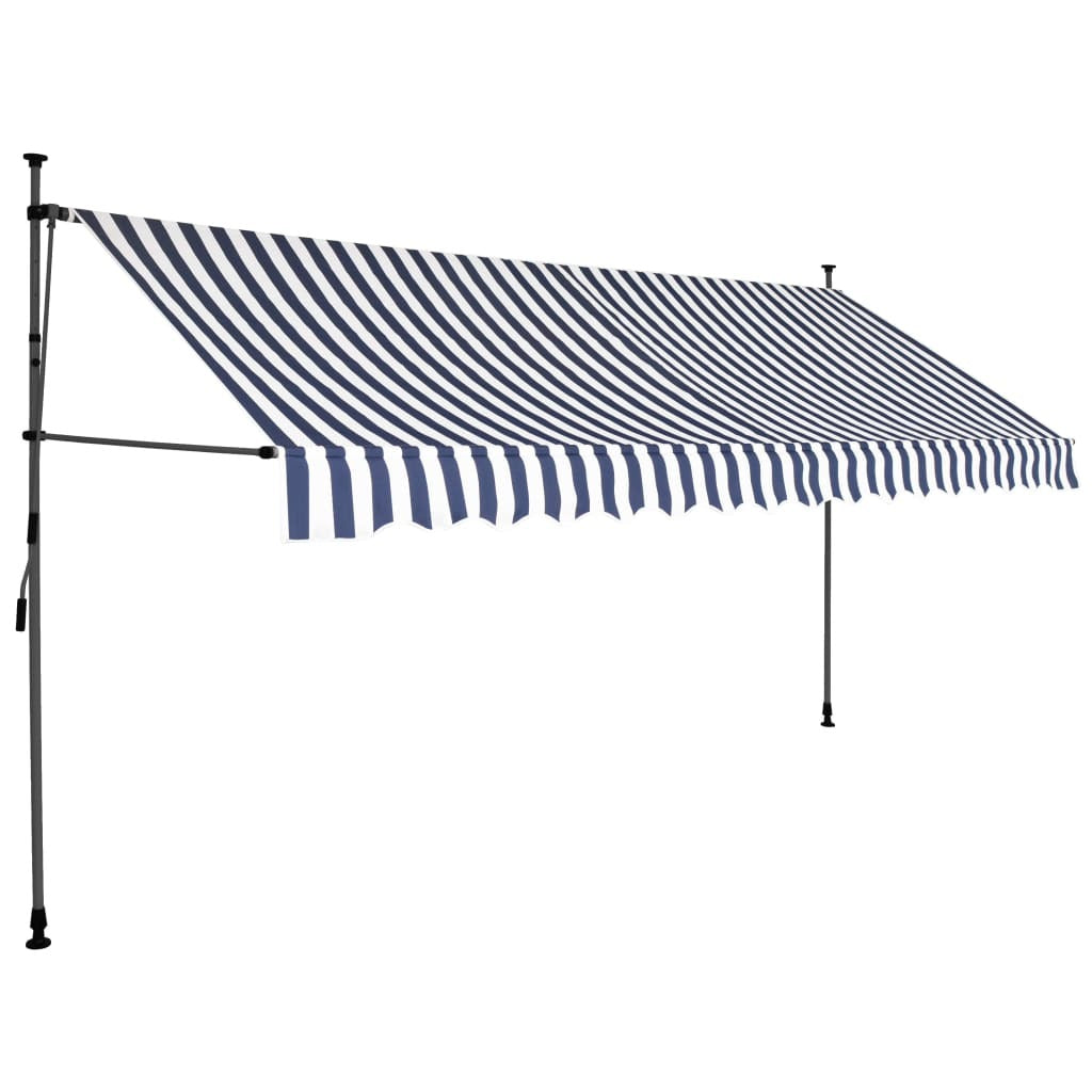 Manual Retractable Awning with LED 137.8" Blue and White