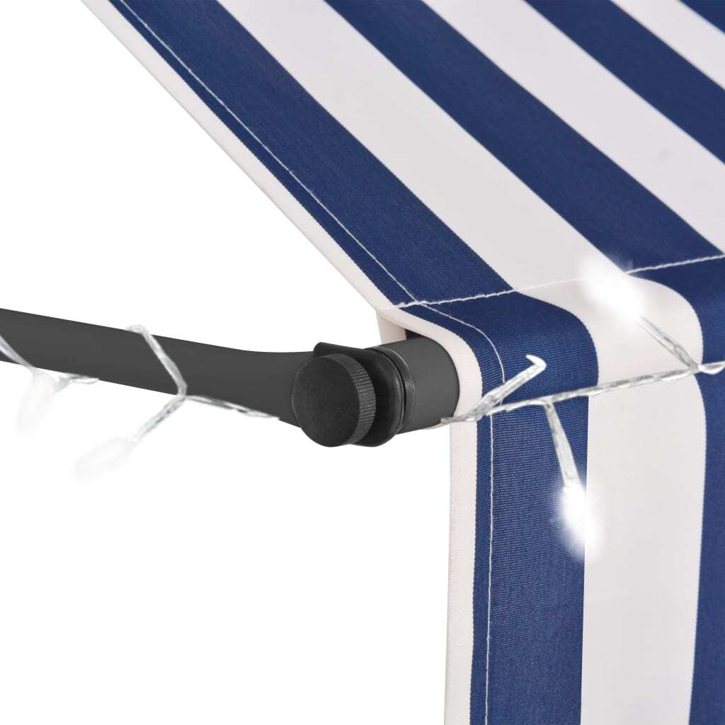Manual Retractable Awning with LED 137.8" Blue and White