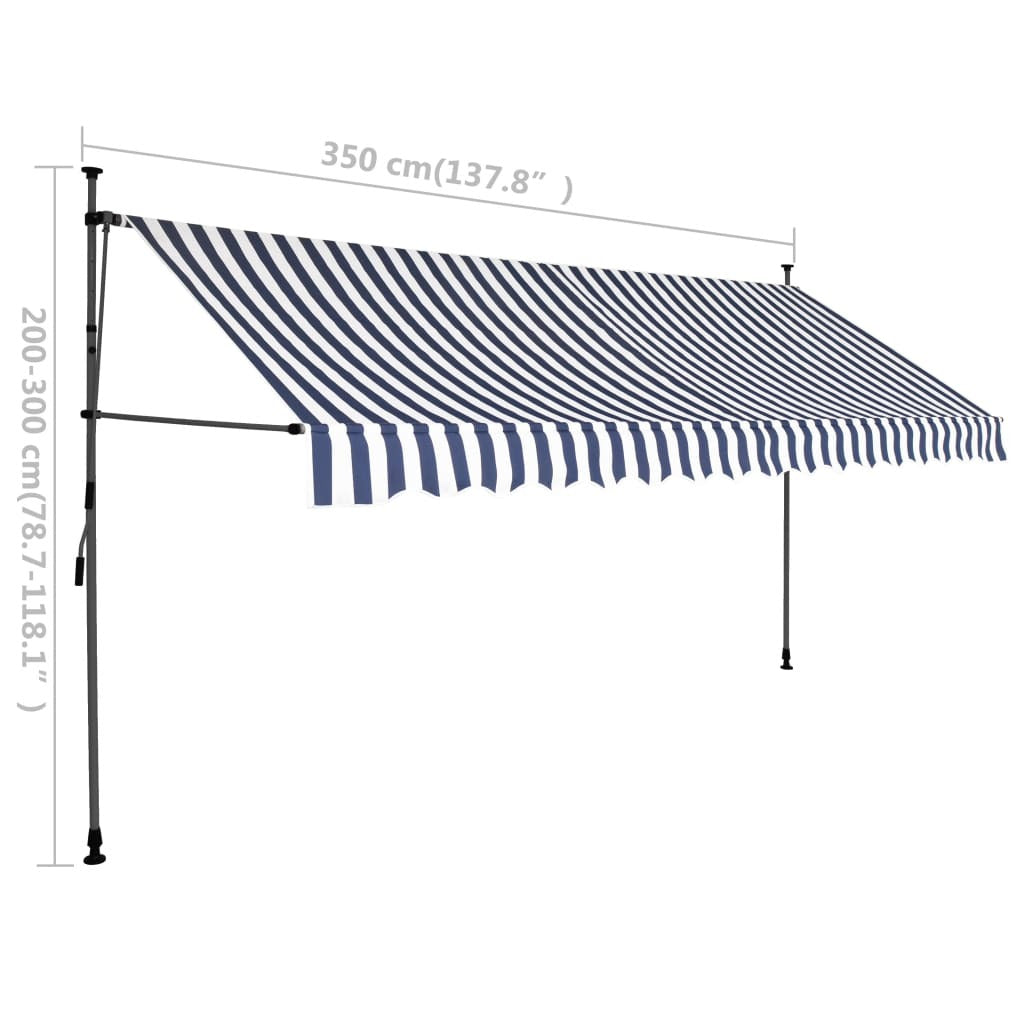 Manual Retractable Awning with LED 137.8" Blue and White