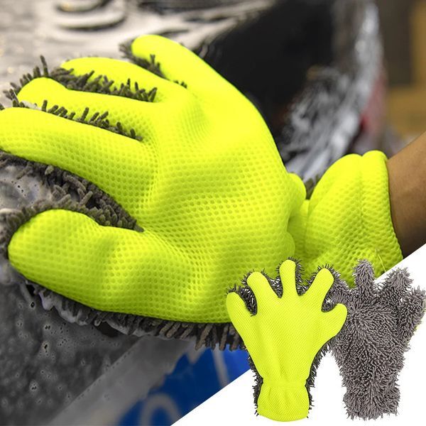 5-Finger Chenille Wash Mitts Waterproof Microfiber Gloves for Scratch-Free Quick Car Wheel Cleaning 251225