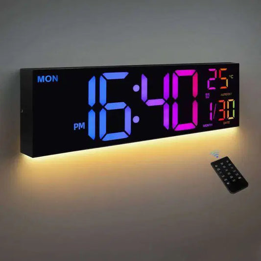 16" Large Digital Wall Clock, Big LED Display with Remote, 8 RGB Color, Alarm, DST, Temperature for Living Room, Kitchen 26L0122