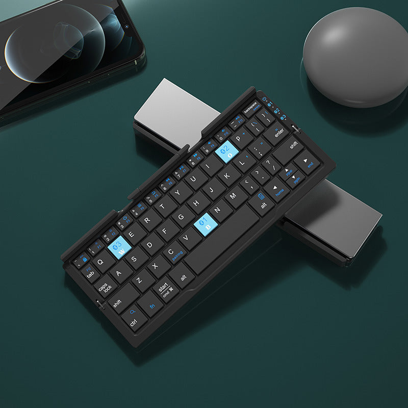 Mini Folding Bluetooth Keyboard Wireless Keypad Support3 Devices With Stand Rech