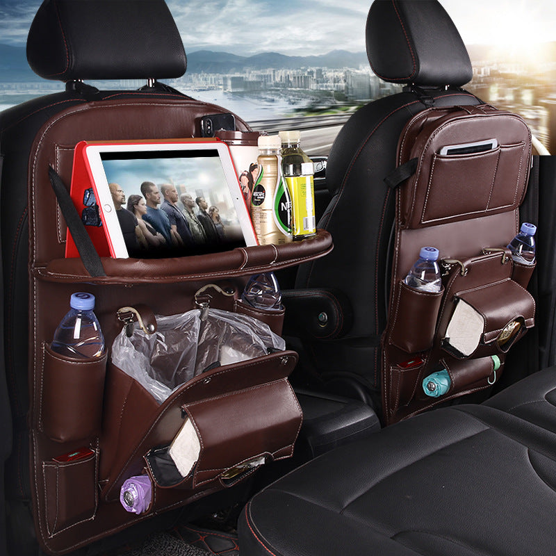 PU Leather Car Storage Bag Multifunction Seat Back Tray Hanging Bag Waterproof C