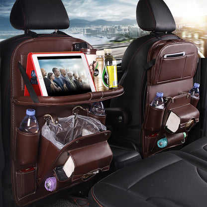 PU Leather Car Storage Bag Multifunction Seat Back Tray Hanging Bag Waterproof C