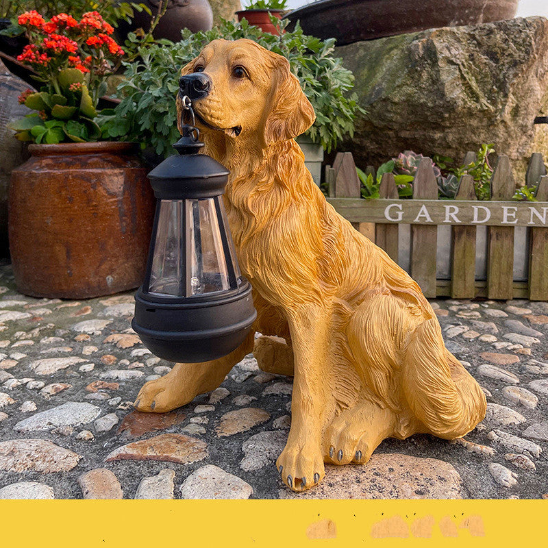 LED Solar Light Dog Lantern Sculpture Resin Craft Ornament Home Porch Decor Gard