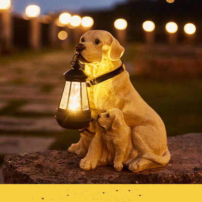 LED Solar Light Dog Lantern Sculpture Resin Craft Ornament Home Porch Decor Gard