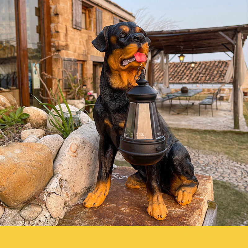 LED Solar Light Dog Lantern Sculpture Resin Craft Ornament Home Porch Decor Gard