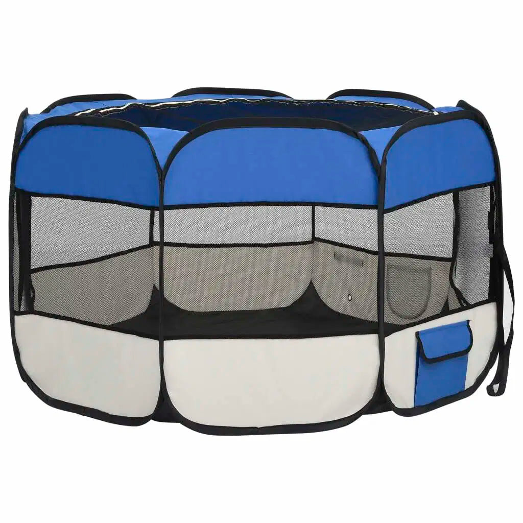 Foldable Dog Playpen with Carrying Bag Blue 43.3"x43.3"x22.8