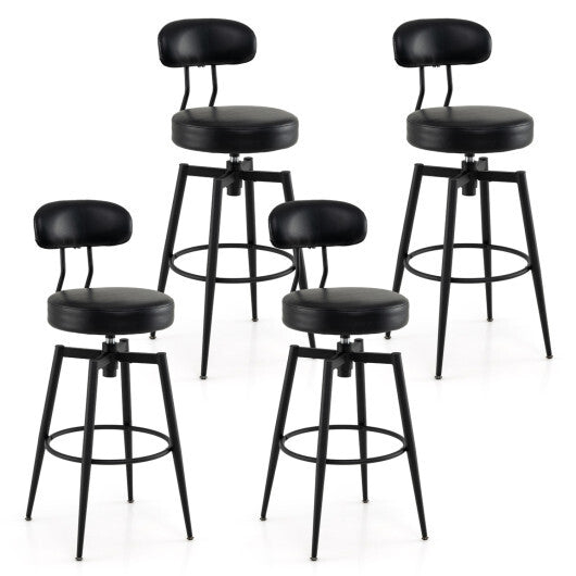 Set of 4 Swivel Barstools Faux Leather with Upholstered Seat and Back-Black - Color: Black