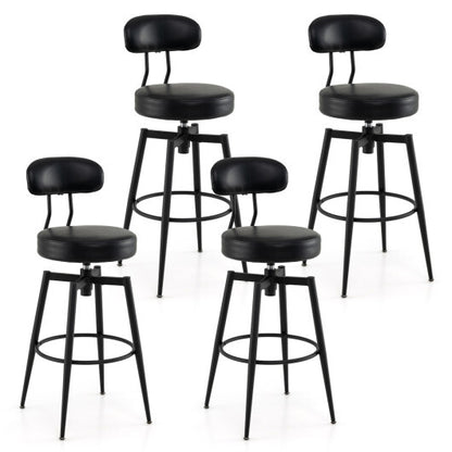 Set of 4 Swivel Barstools Faux Leather with Upholstered Seat and Back-Black - Color: Black