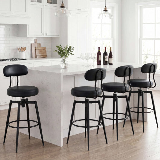 Set of 4 Swivel Barstools Faux Leather with Upholstered Seat and Back-Black - Color: Black