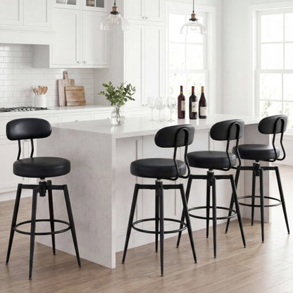 Set of 4 Swivel Barstools Faux Leather with Upholstered Seat and Back-Black - Color: Black