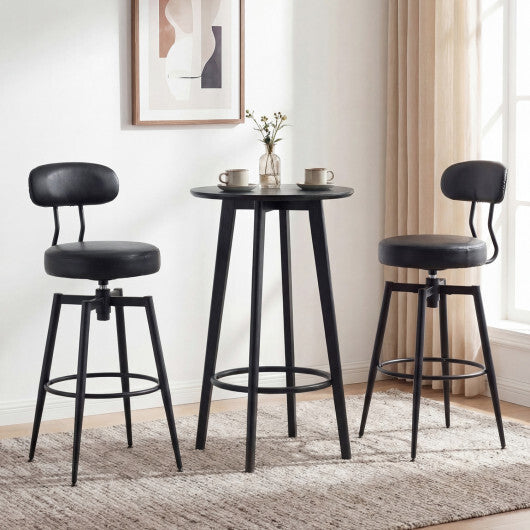 Set of 4 Swivel Barstools Faux Leather with Upholstered Seat and Back-Black - Color: Black