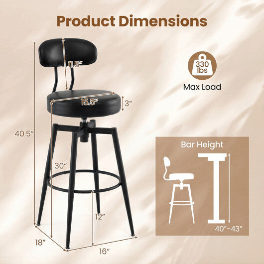 Set of 4 Swivel Barstools Faux Leather with Upholstered Seat and Back-Black - Color: Black