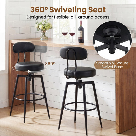 Set of 4 Swivel Barstools Faux Leather with Upholstered Seat and Back-Black - Color: Black