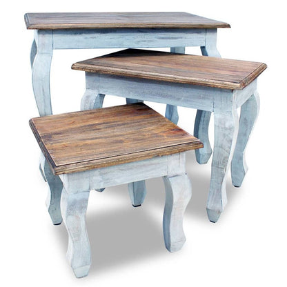 Nesting Table Set 3 Pieces Solid Mahogany Wood