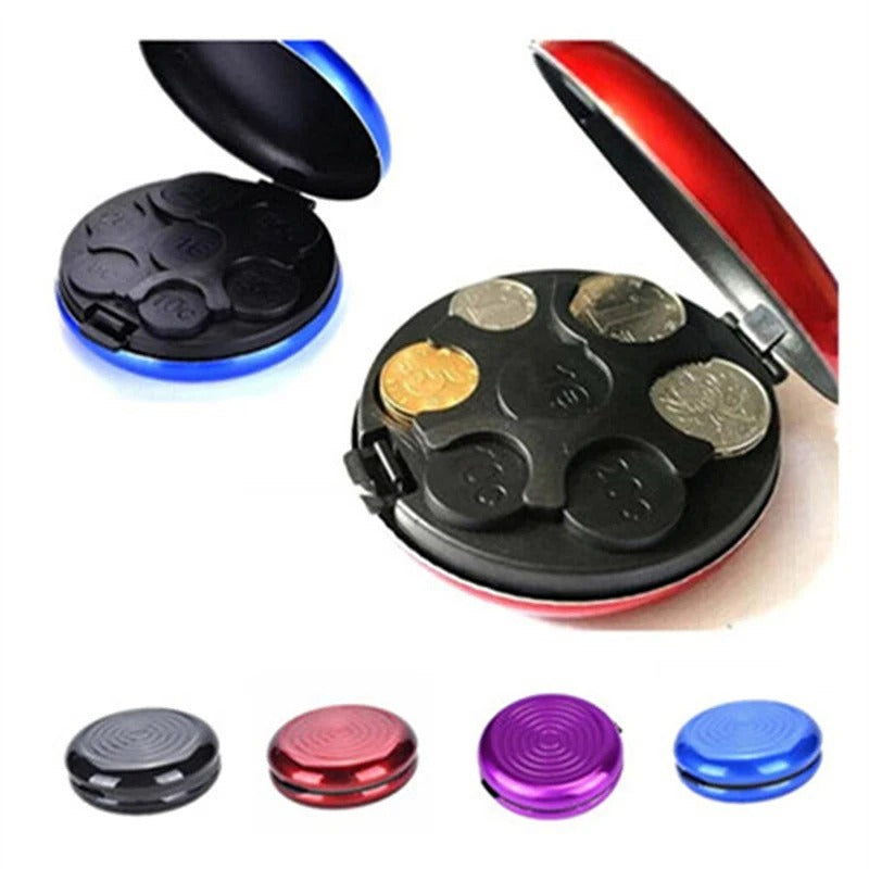 Portable Euro Coin Storage Box - Compact Money Organizer with Built-in Mirror for Travel and Home Use