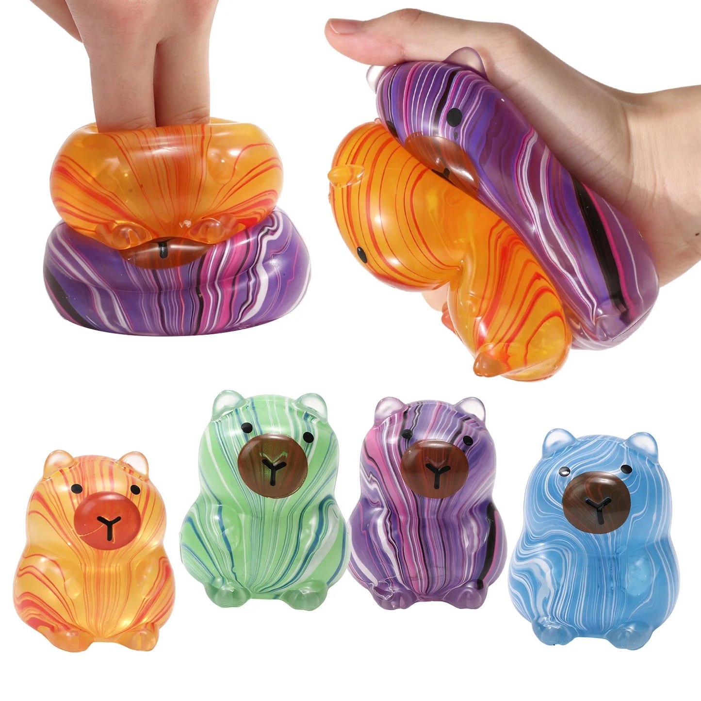 12pcs/Box TPR Maltose-Filled Swirl Capybara Squishy Toy Set, 4 Assorted Colors Slow Rising Stress Relief Fidget Blind Box