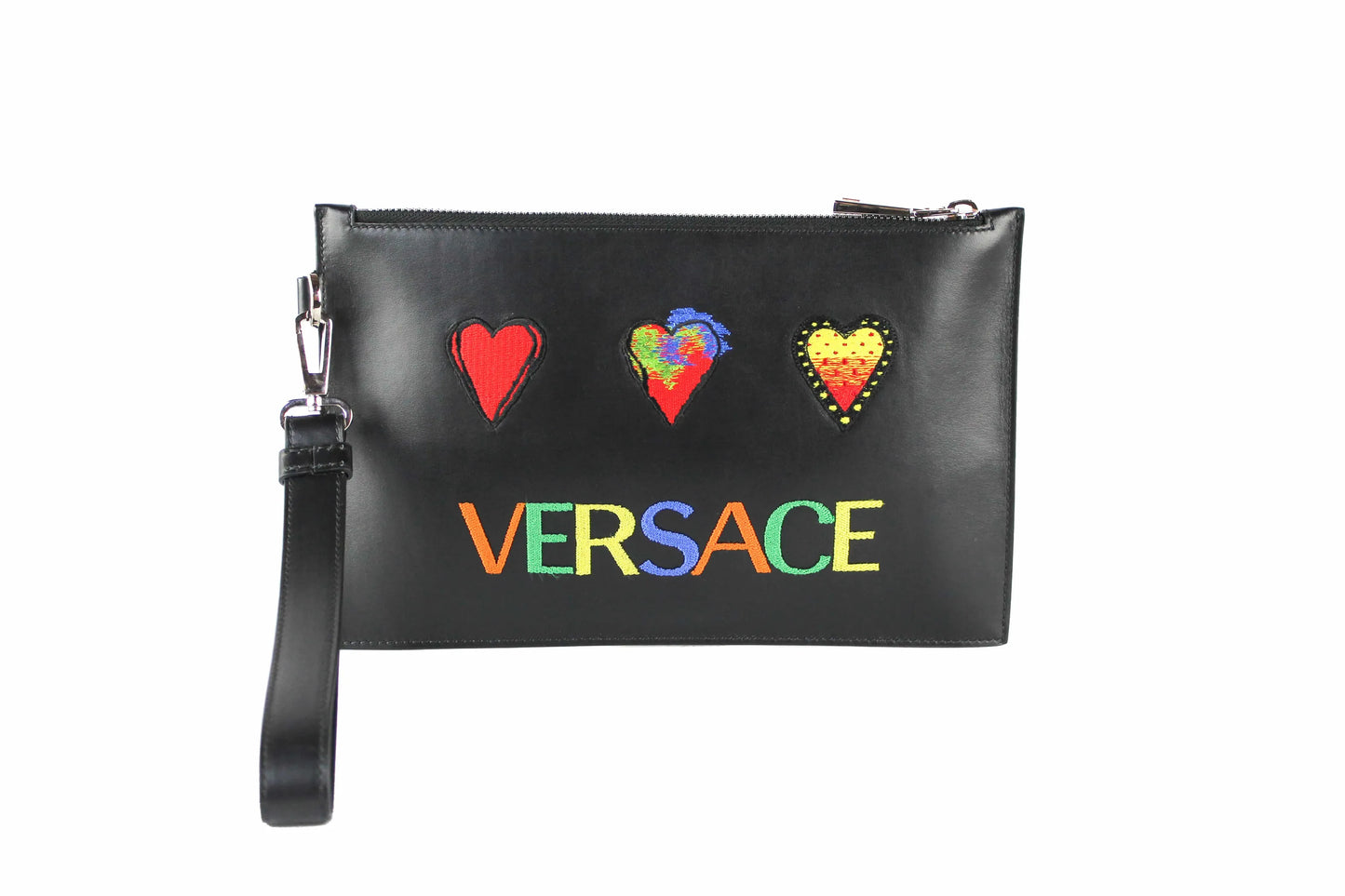 Versace Leather Embroidered Heart Patch Clutch