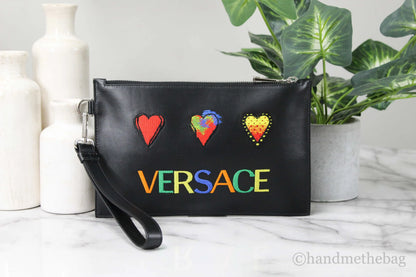 Versace Leather Embroidered Heart Patch Clutch