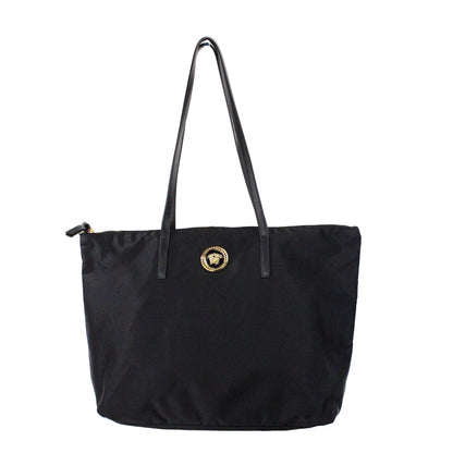 Versace Black Nylon La Medusa Shoulder Tote Bag