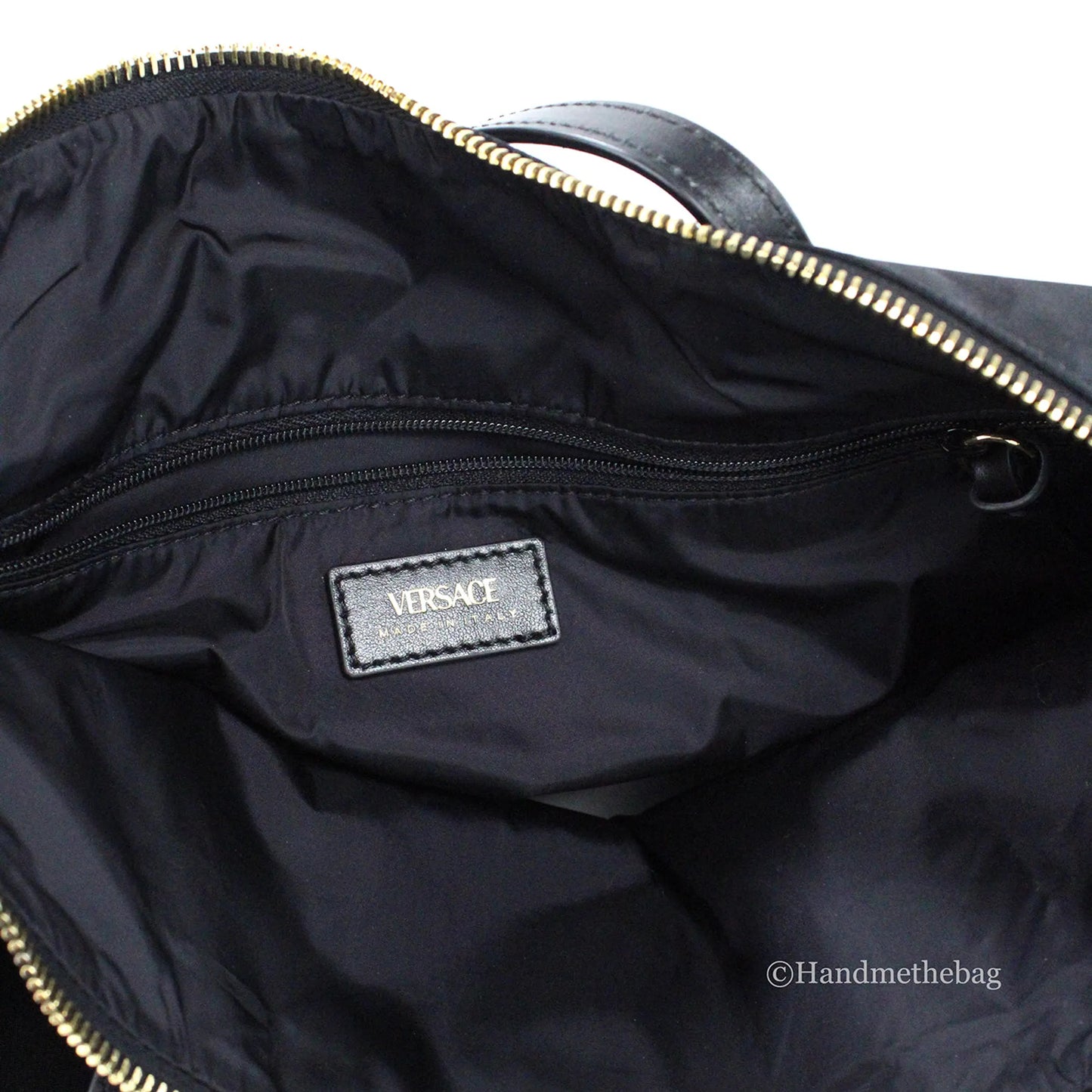 Versace Black Nylon La Medusa Shoulder Tote Bag