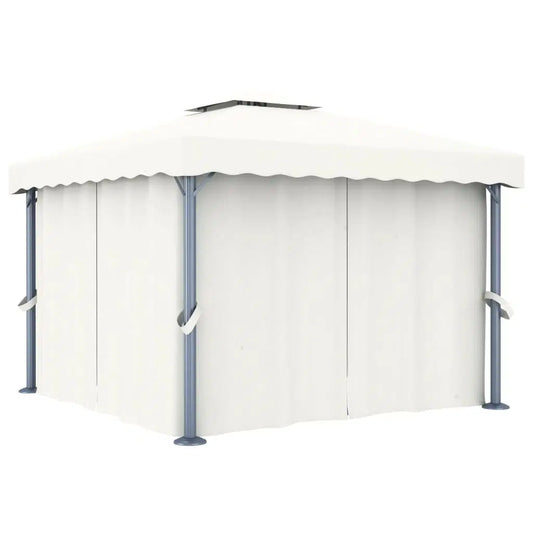 Gazebo with Curtain 9.8'x9.8'Cream White Aluminum
