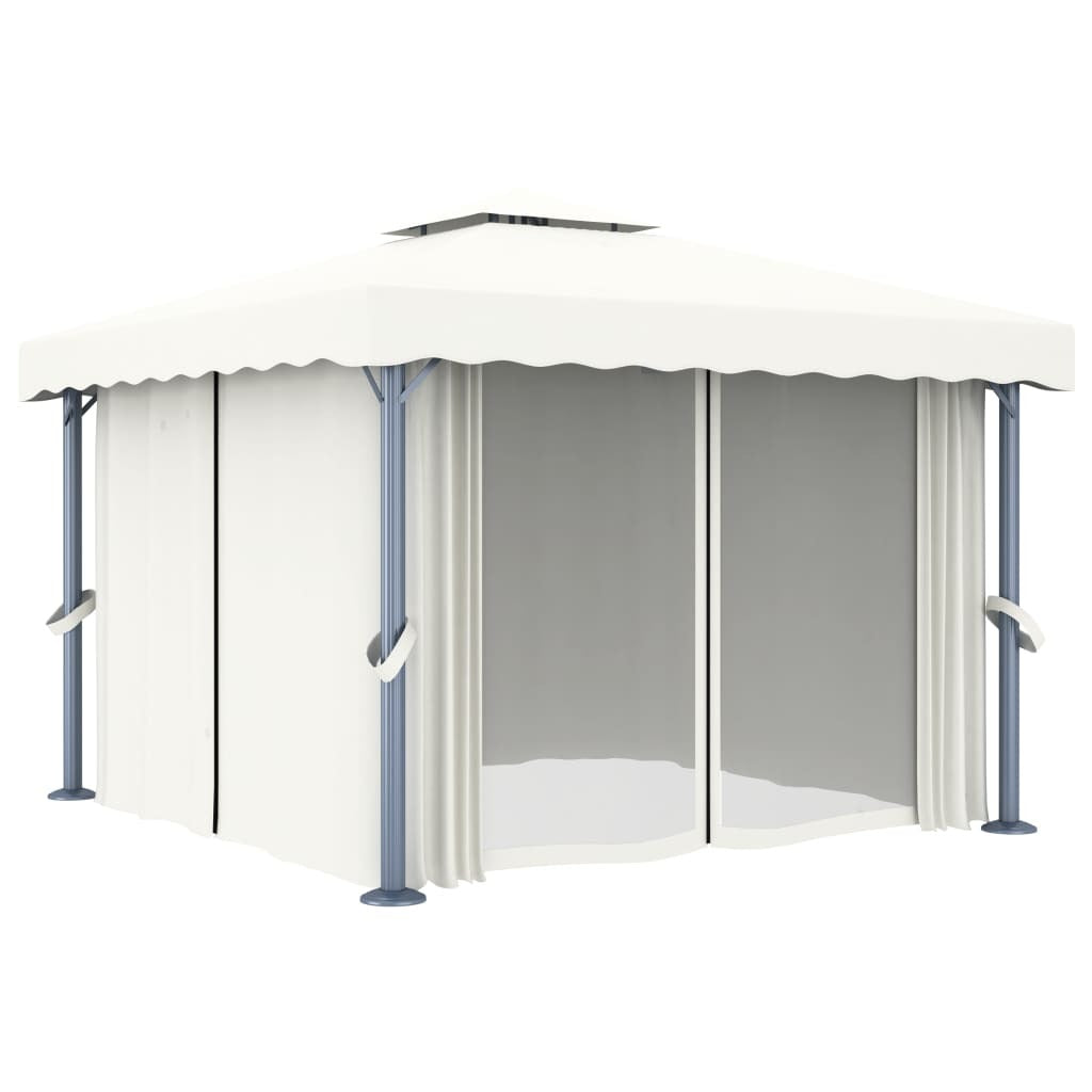 Gazebo with Curtain 9.8'x9.8'Cream White Aluminum